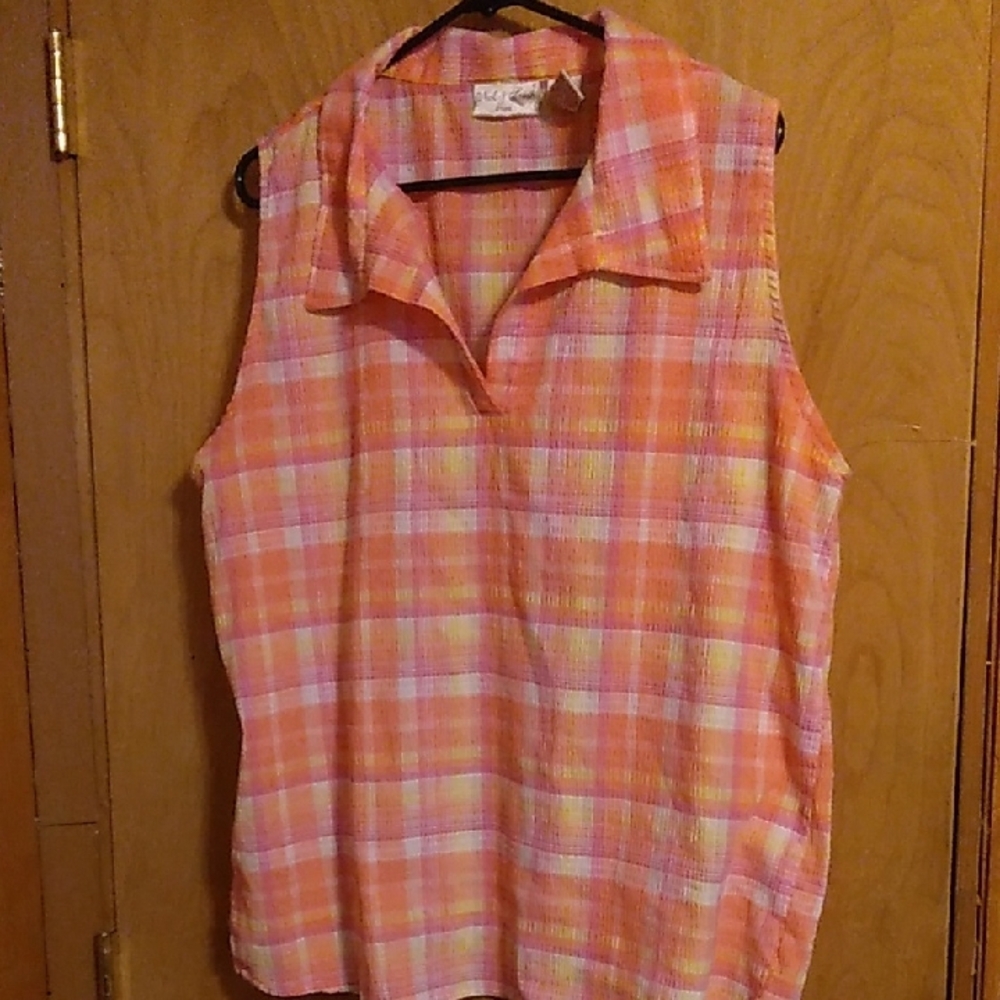 Plaid Sleeveless Women's Top - Orange and Pink